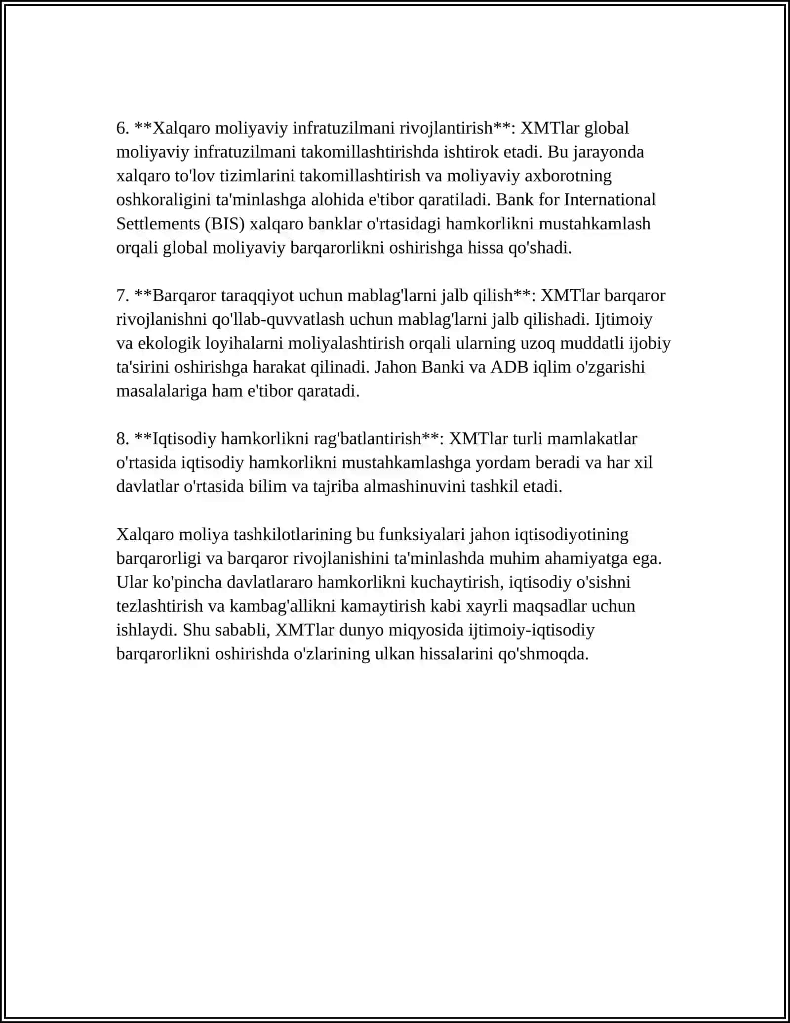 Xalqaro Moliya Tashkilotlarining Jahon Xo’jaligini Rivojlantirishdagi O’rni 4