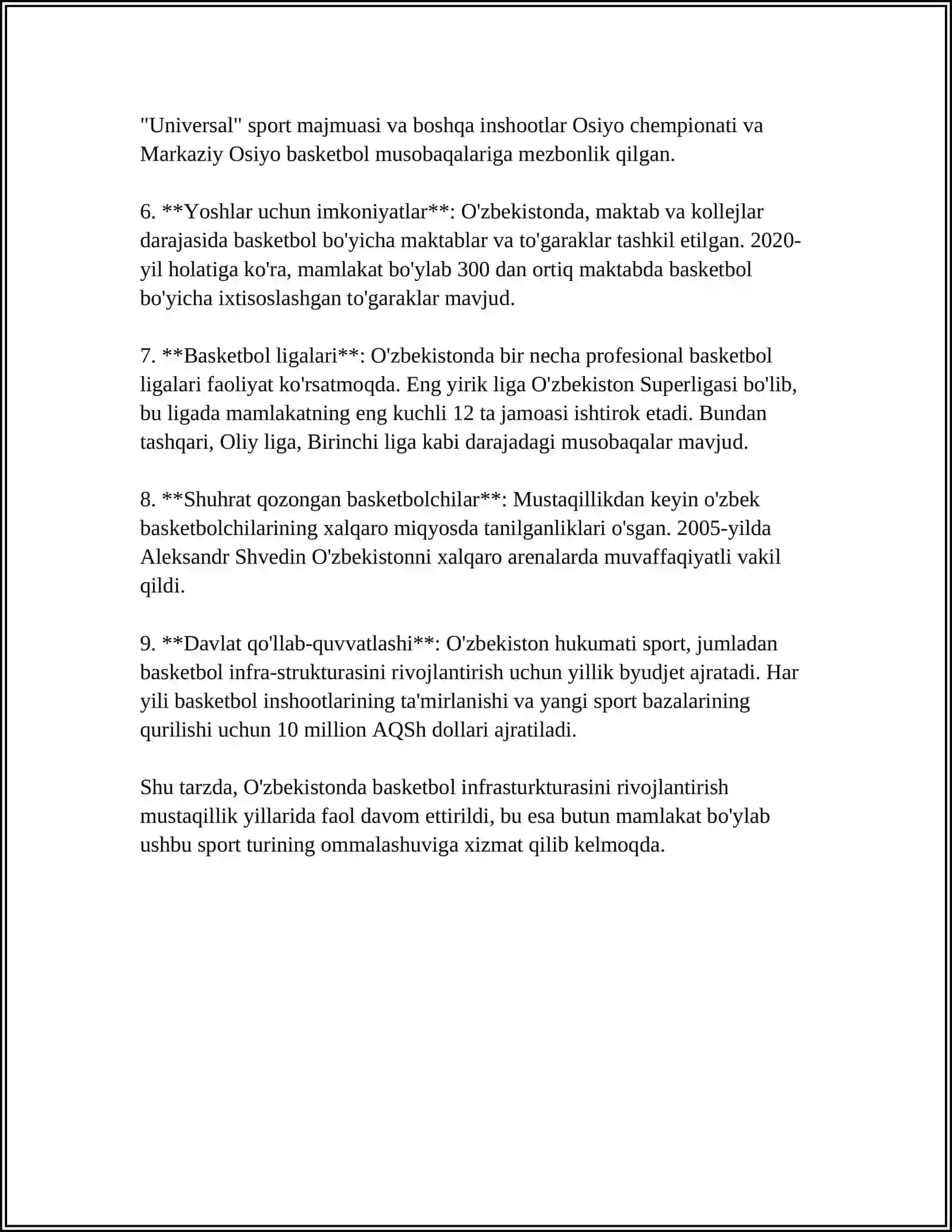 O’ZBEKISTON MUSTAQILLIKGA ERISHGANDAN SO’NG BASKETBALL O’YINING RIVOJLANISHI 4