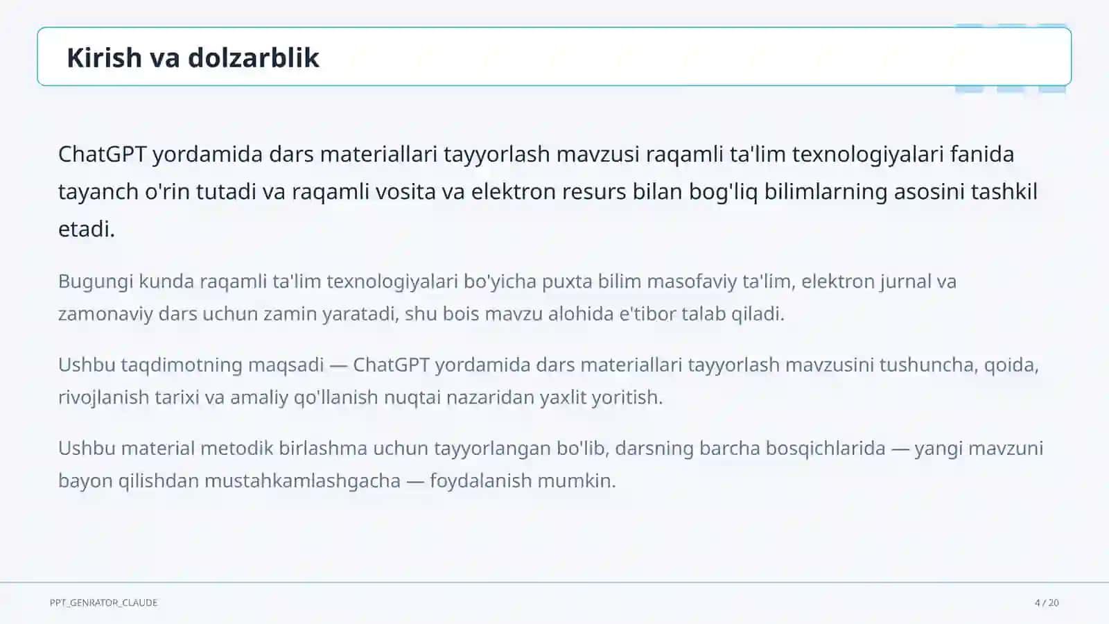 Dars rejasi 4