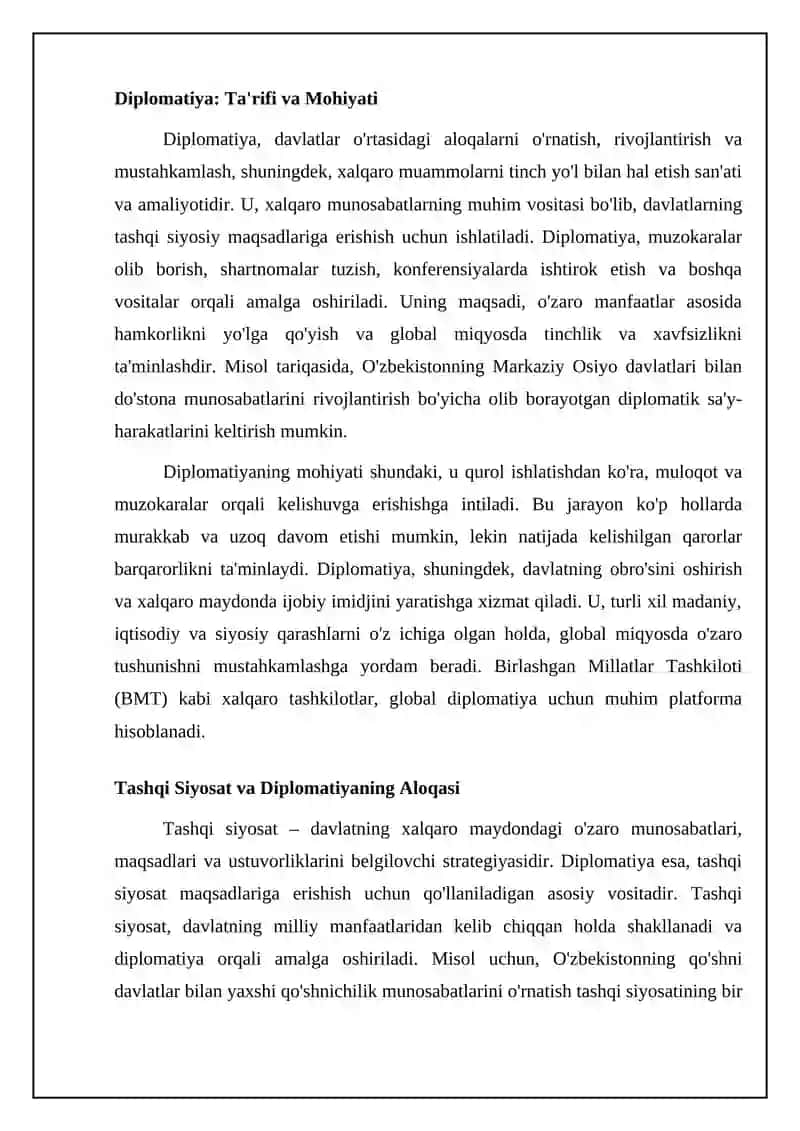 Tashqi siyosat diplomatiyasi: Asosiy tushunchalar va tamoyillar 4