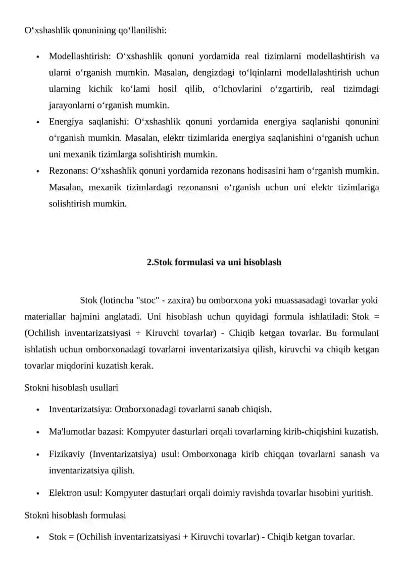 O‘xshashlik qonuni. Stoks formulasi. Gidrodinamik beqarorlik. Turbulent va laminar oqim 4