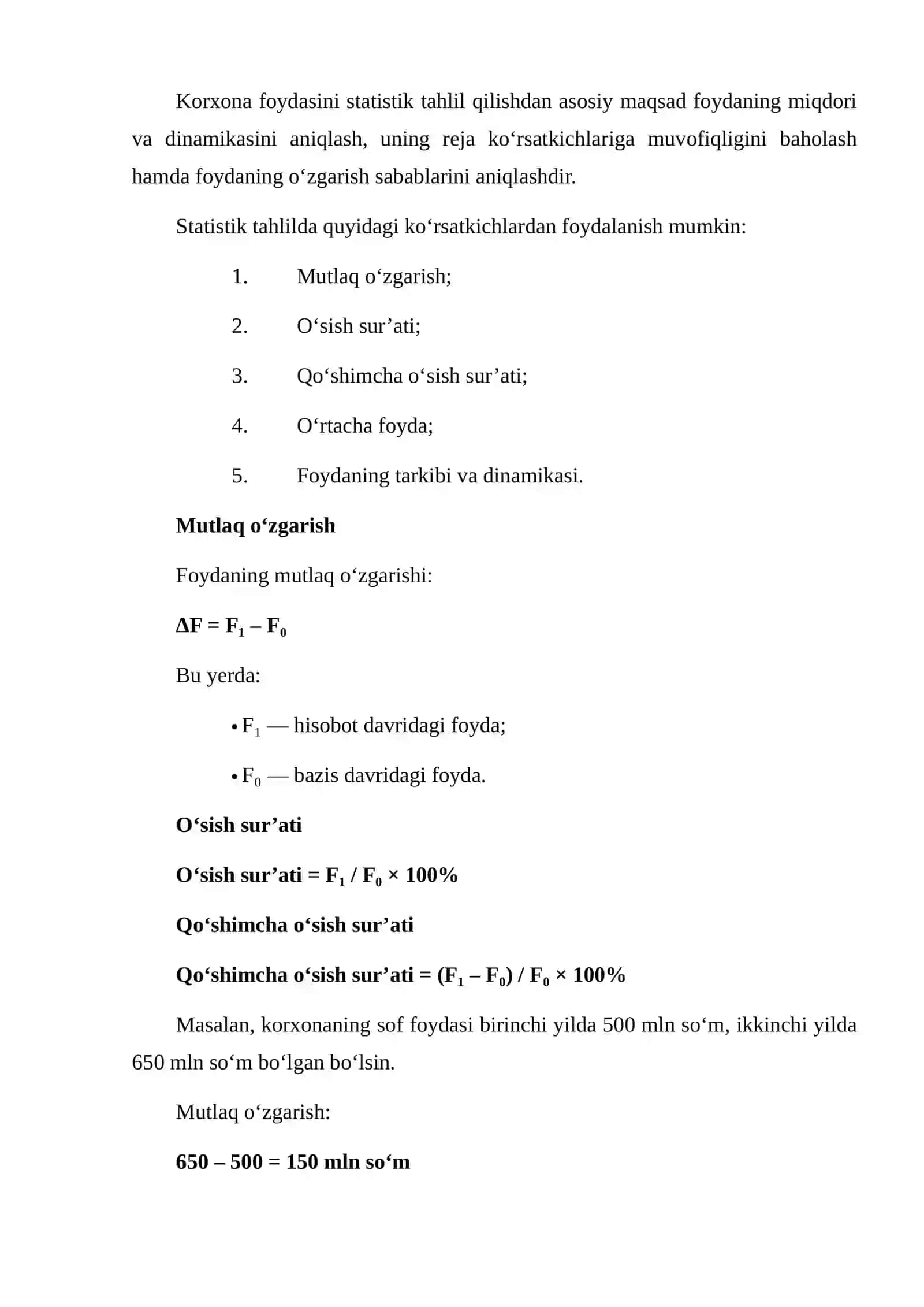 KORXONANING FOYDASI VA RENTABELLIGINI STATISTIK TAHLIL QILISH 4