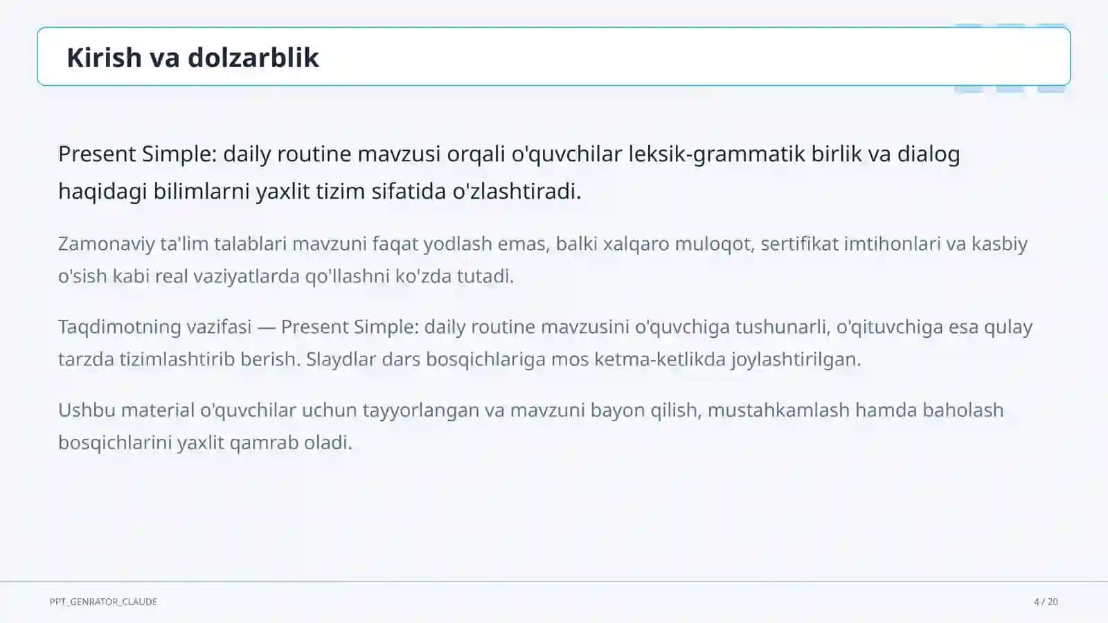 Present Simple: daily routine (3-sinf) 4