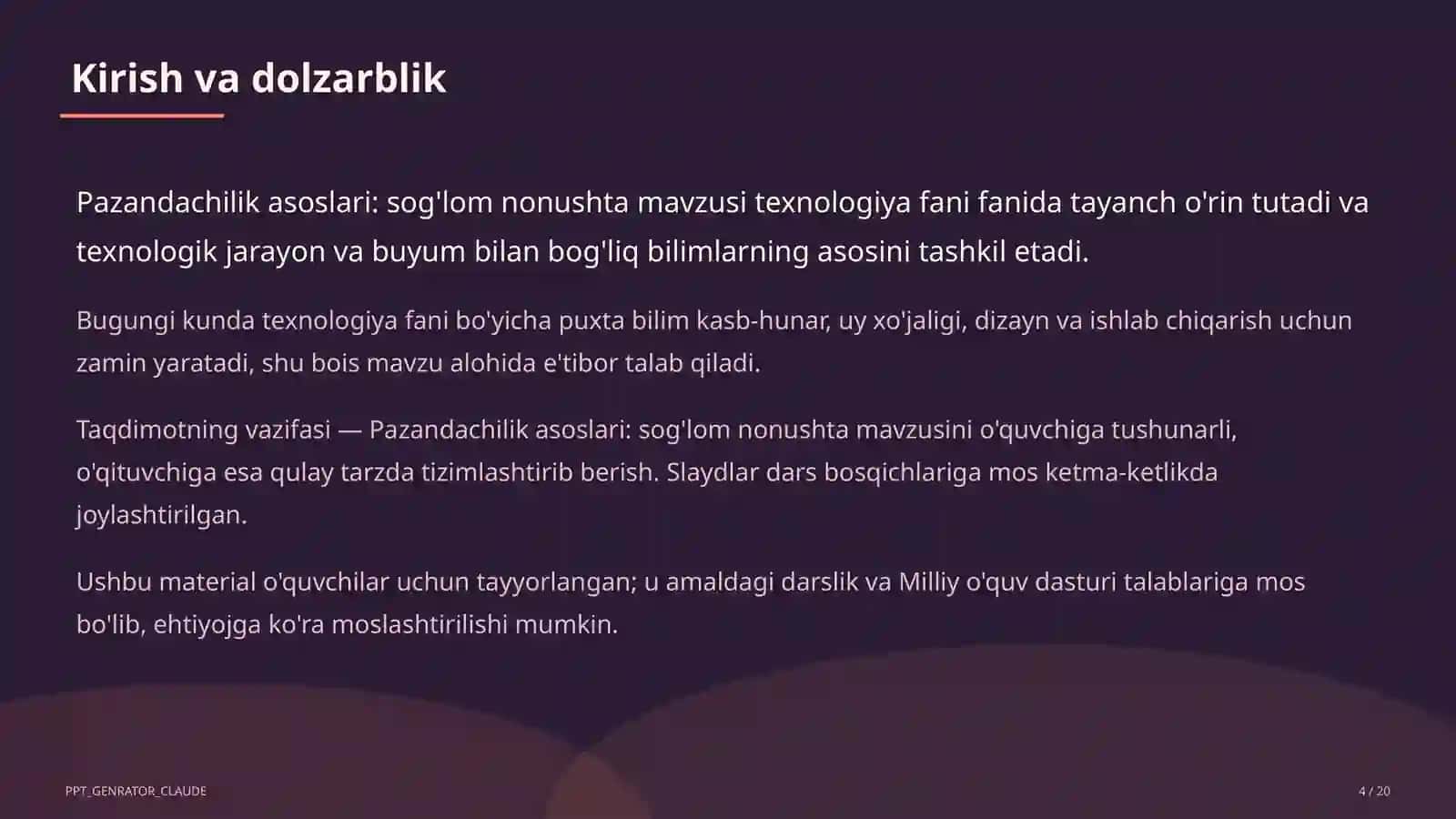 Pazandachilik asoslari: sog'lom nonushta (5-sinf) 4