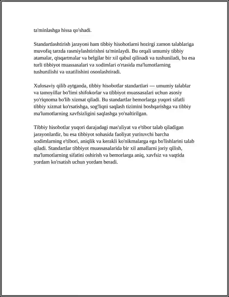 Tibbiy Hisobotlar Standartlari va Malumotlarni Yo'qotish Havfi 4