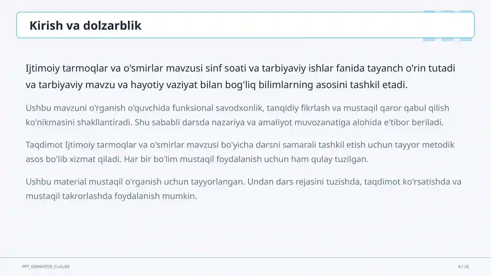 Sinf soati va tarbiyaviy tadbirlar 4
