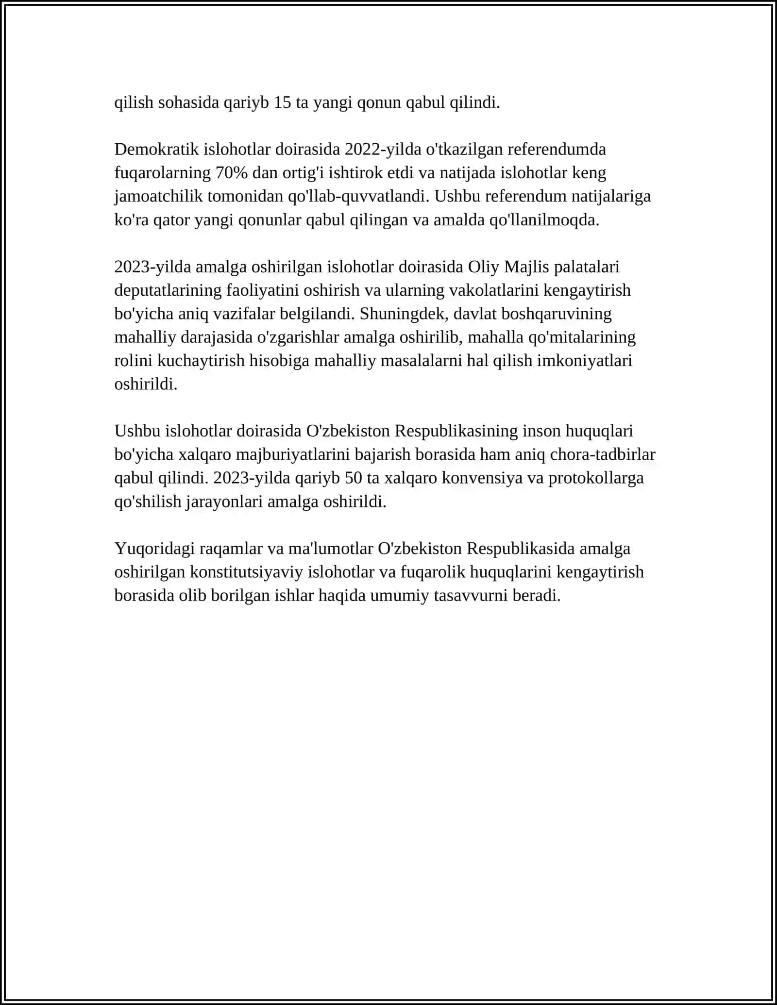 OʻZBEKSTADA DEMOKRATIYALIQ PUXARALIQ JAMIYET TIYKARLARINIŇ QALIPLESIWI AMELGE ASIRLĞAN SIYASIY REFORMALAR 4