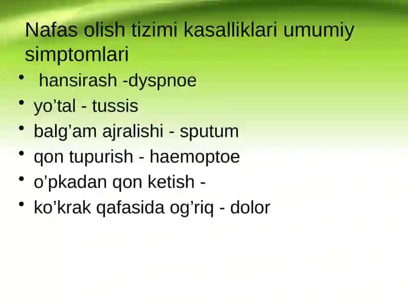 NAFAS TIZIMI KASALLIKLARI BILAN KASALLANGAN BEMORLARNI PARVARISHI VA ULARNING NAZORATI 4