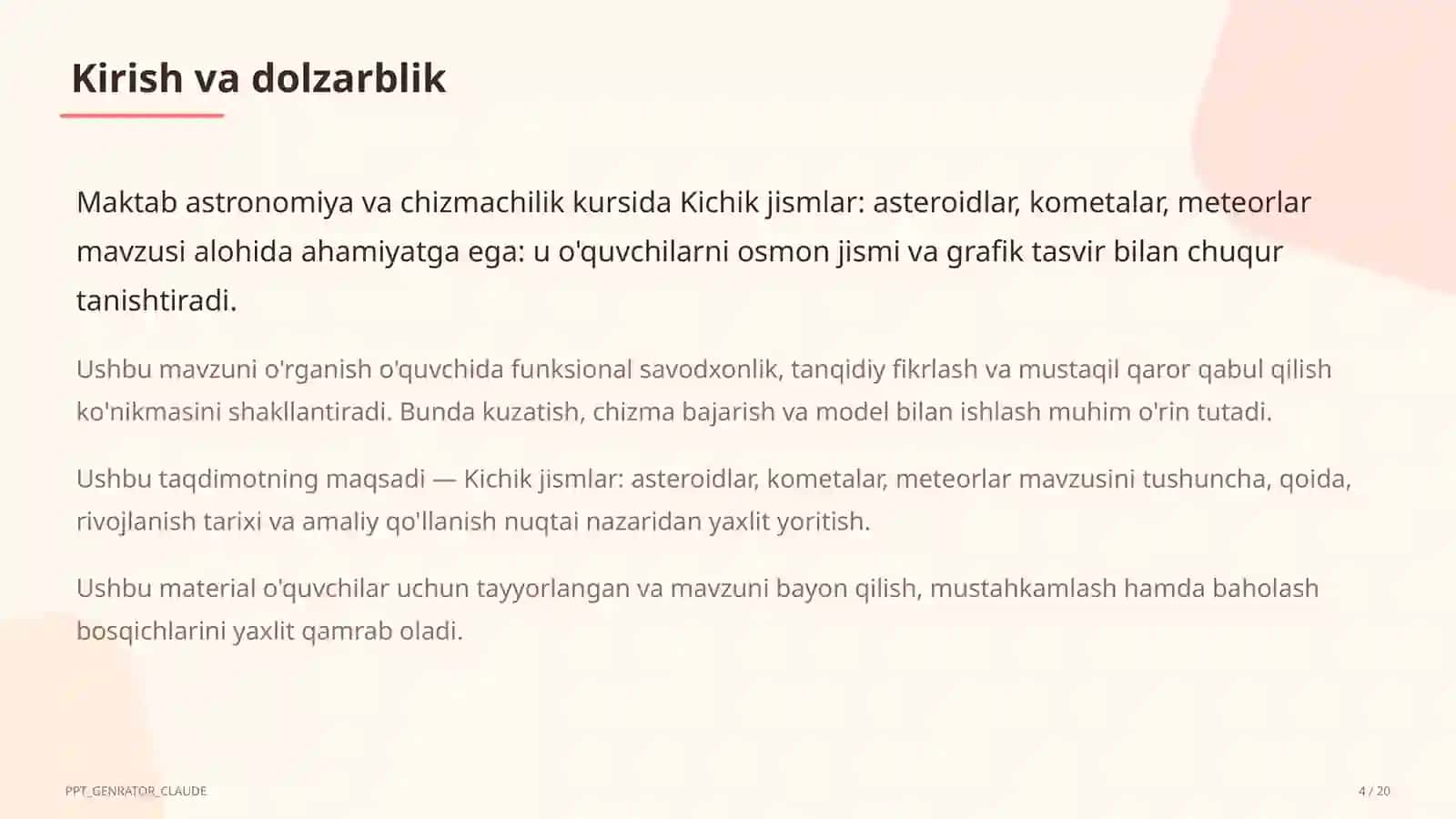 Astronomiya va chizmachilik (8– 11) — o'quvchilar uchun 4