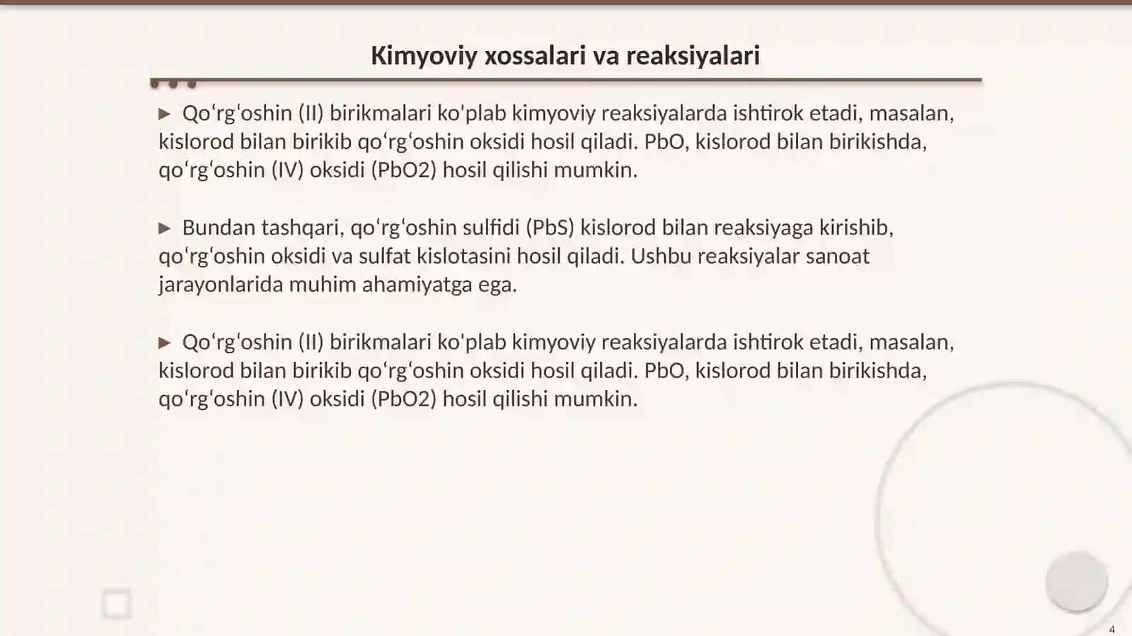 Qo‘rg‘oshin (II) birikmalari va xossalari 4