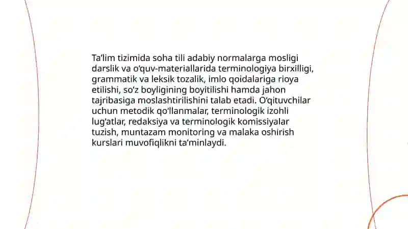 O'zbek tilining sohada qo'llanilishi, bunda adabiy til me'yorlariga rioya qilish 4