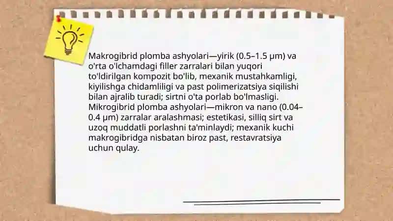 Nurda qotuvchi plomba ashyolari. Makrogibrid va mikrogibrid 4