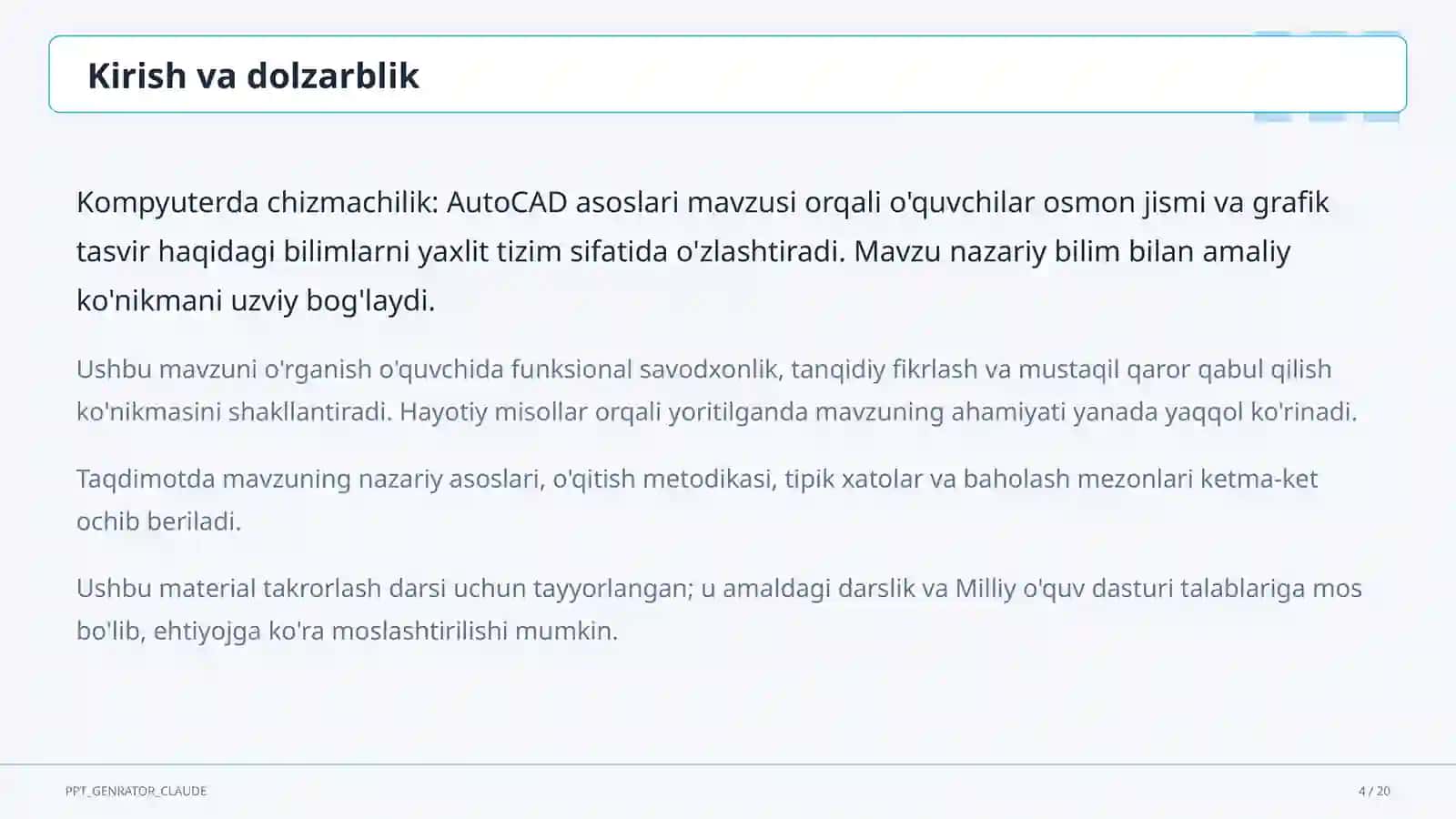 Kompyuterda chizmachilik: AutoCAD asoslari (9-sinf) 4