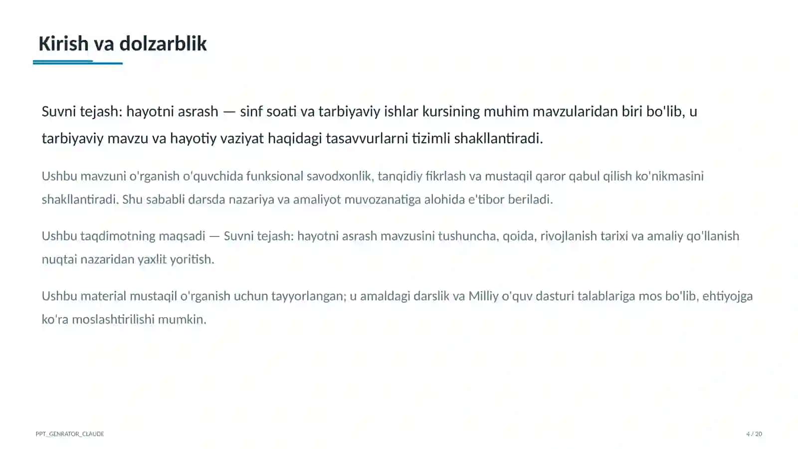 Sinf soati va tarbiyaviy tadbirlar (1–11) 4