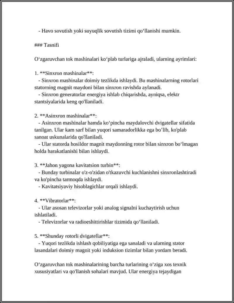 OʻZGARUVCHAN TOK MASHINASINING TUZULISHI VA ISHLASH PRINSIPI 4