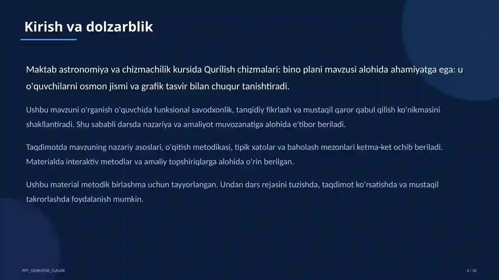 Qurilish chizmalari: bino plani (9-sinf) 4