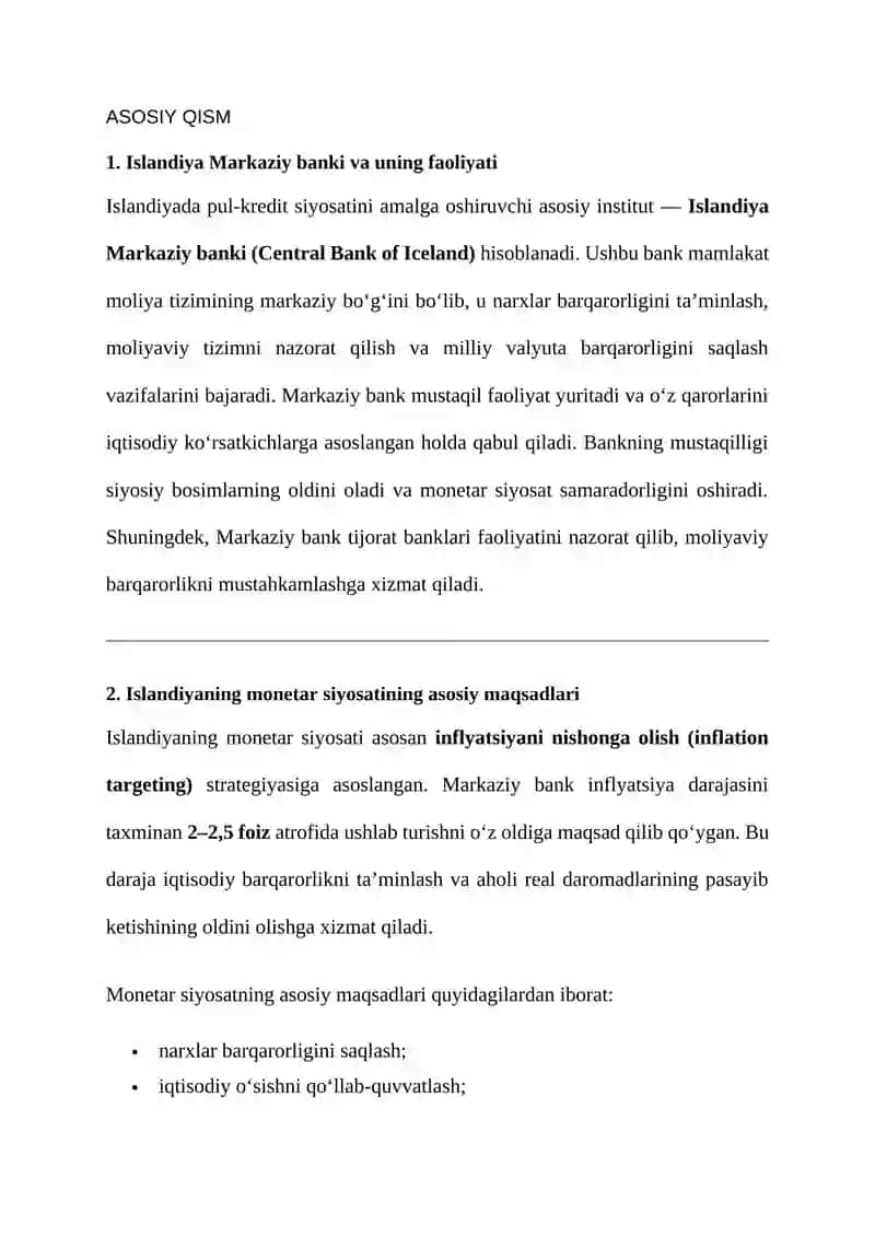Islandiyaning pul kredit va monetar siyosati tahlili 4
