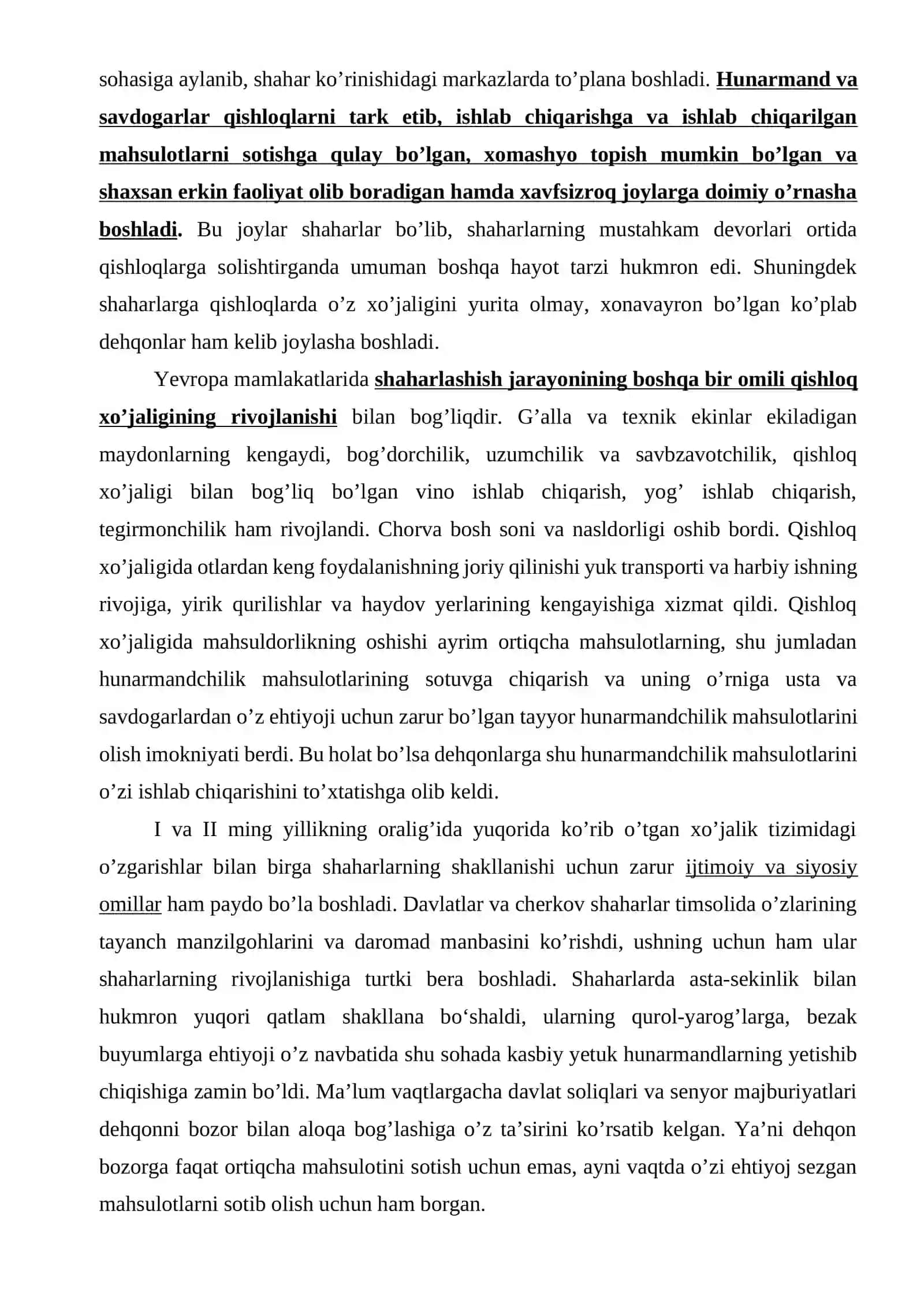 Oʻrta asr Yevropa shaharlarining paydo boʻlishi, oʻrta asr shaharlarida sex, hunarmandchilik va savdo munosabatlarining rivojlanishi 4