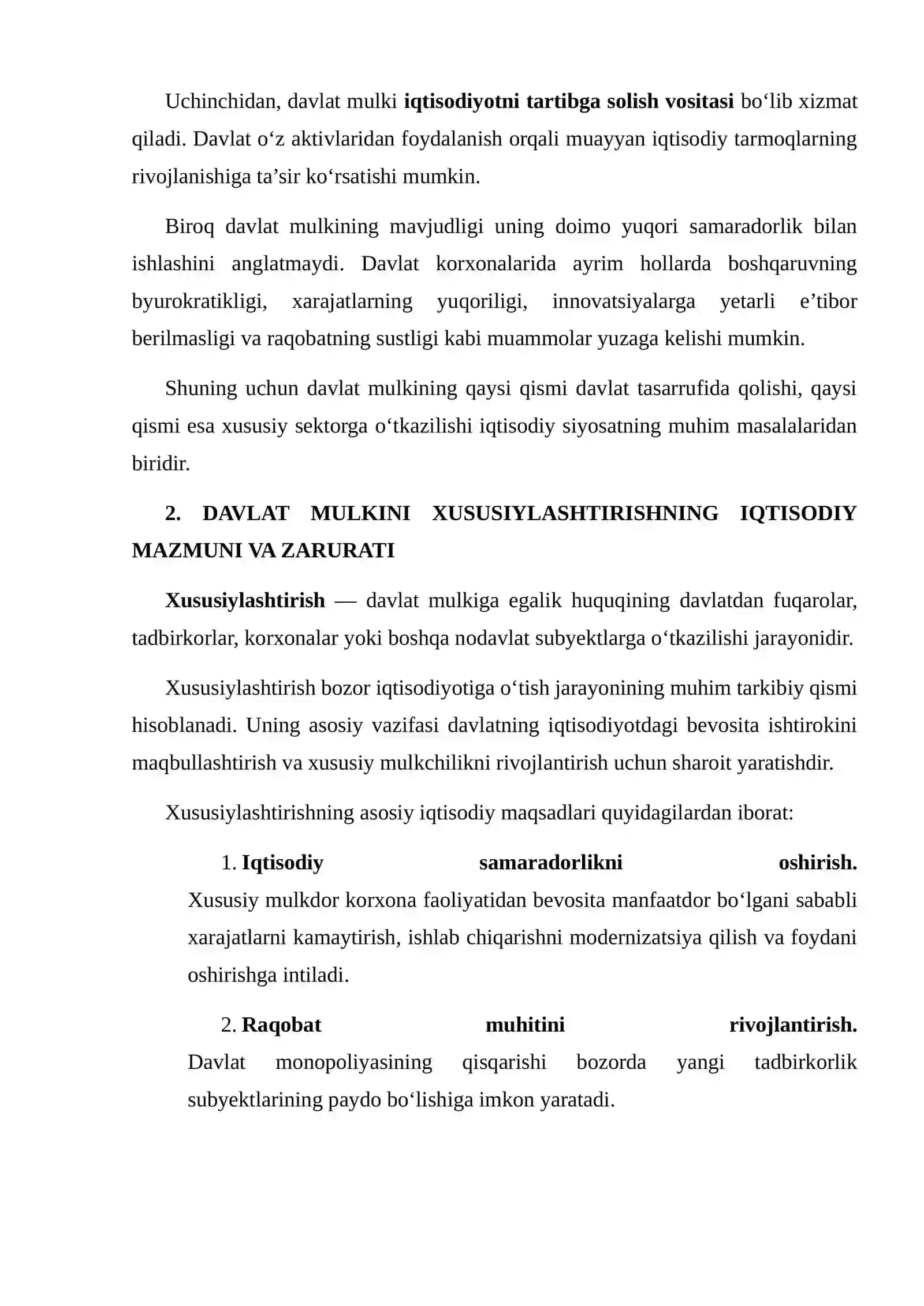 DAVLAT MULKINI XUSUSIYLASHTIRISH VA BOSHQARISH — IQTISODIYOTNI TARTIBGA SOLISH VOSITASI SIFATIDA 4