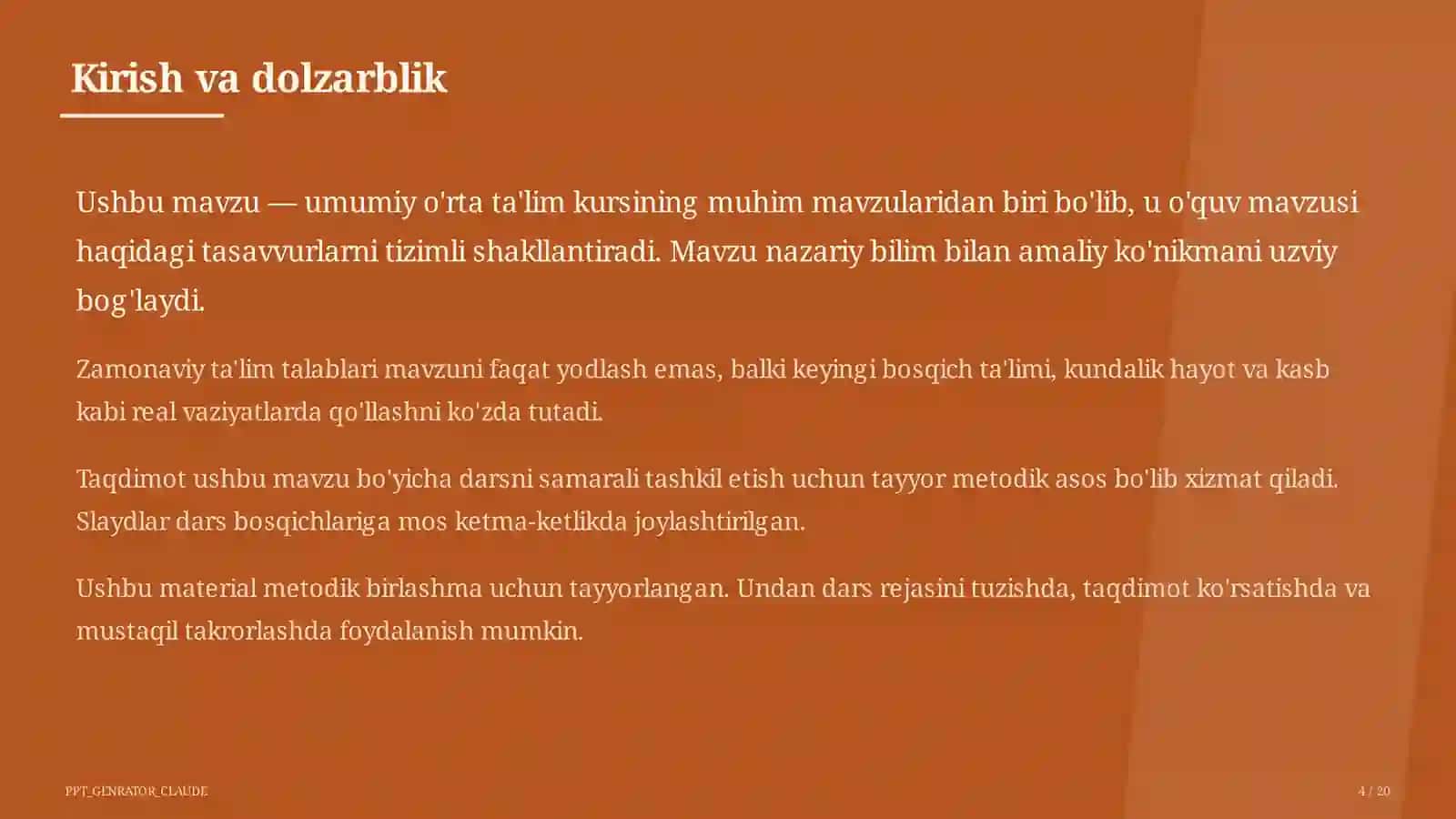 Dolzarb mavzular — maktab va o'qituvchilar (2026) — metodik birlashma uchun 4