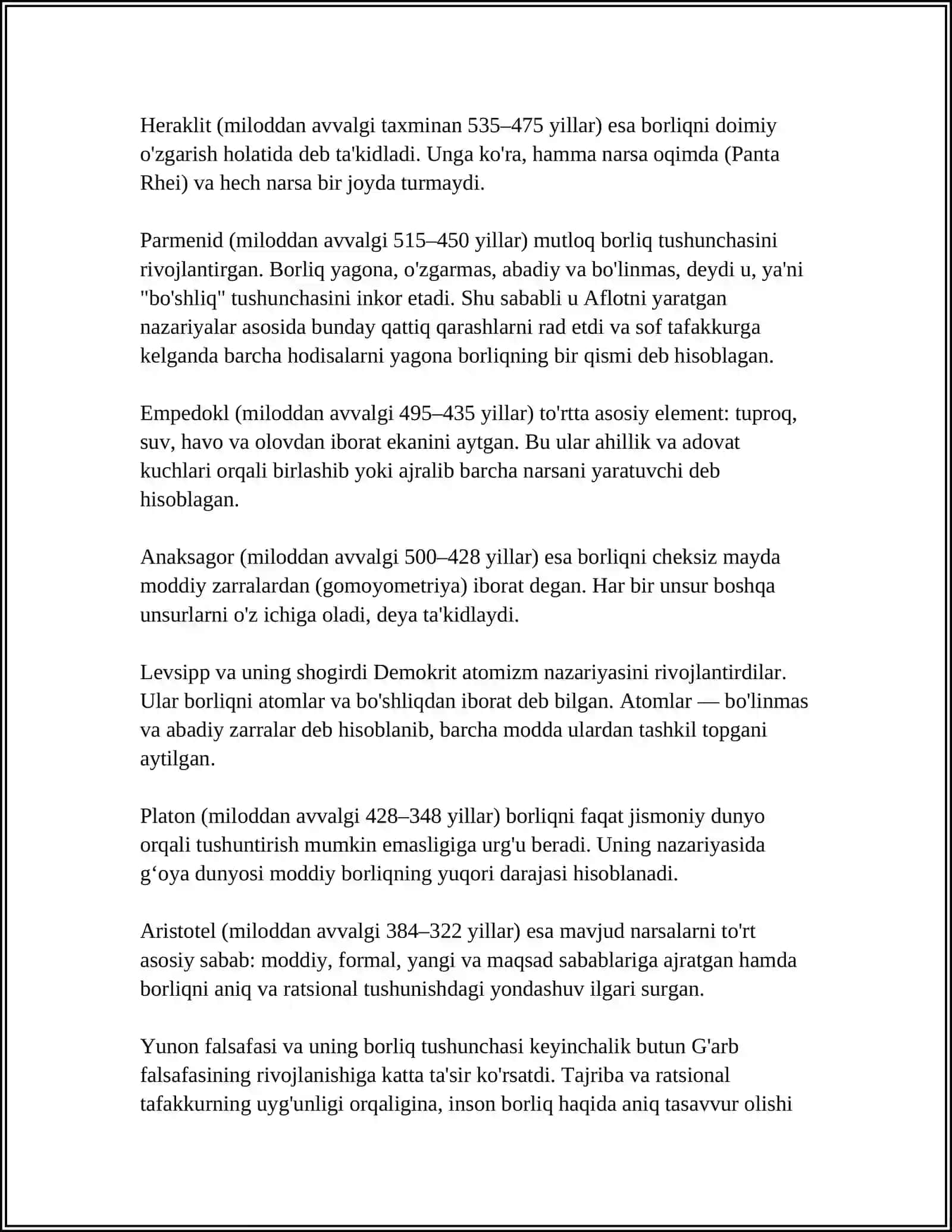Qadimgi Yunon falsafasi va borliq tushunchasi 4