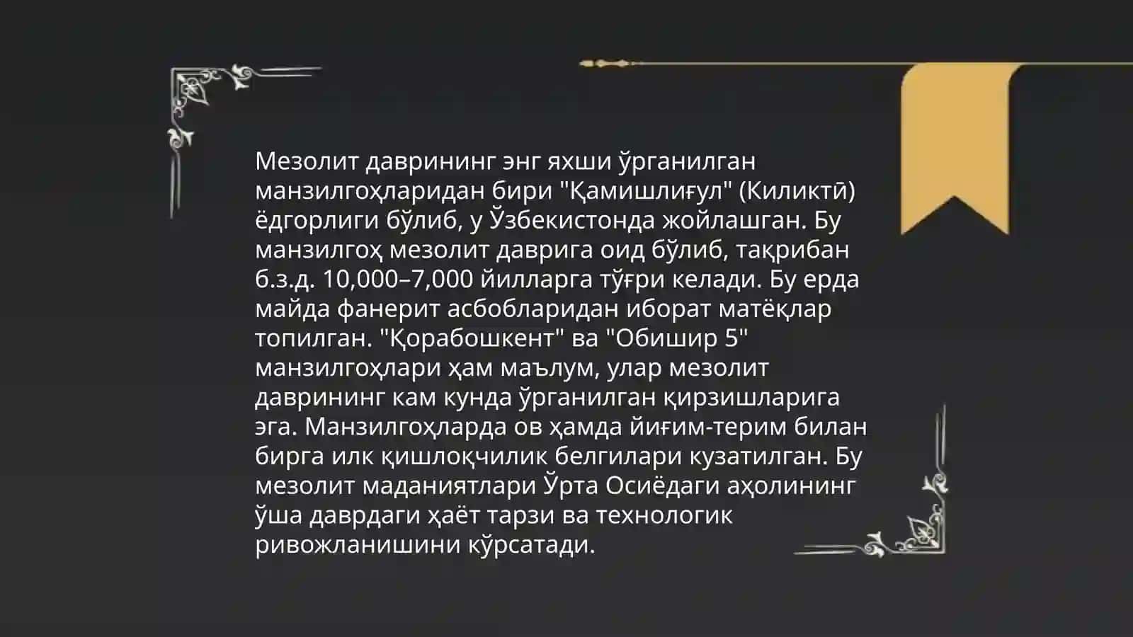 Оʻрта осиё hududida mezolit davri manzilgohlari 4