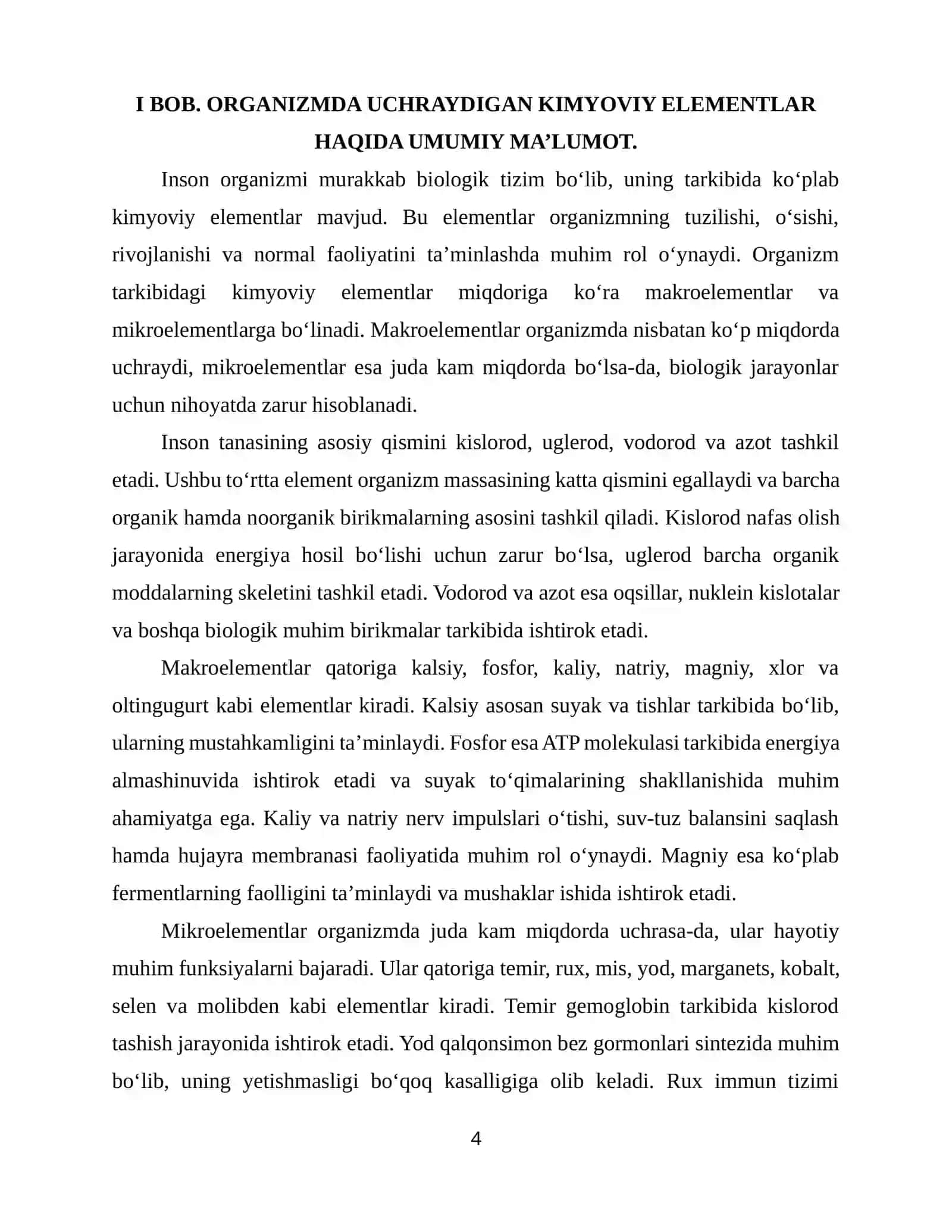ORGANIMZDAGI KIMYOVIY ELEMENTLARNING BIOLOGIK OʻRNI 4