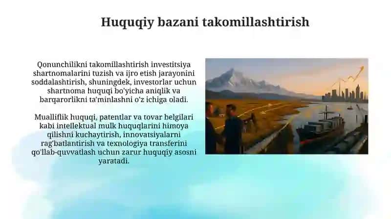 O'zbekistonda horijiy investitsiyalarni jalb qilish shart-sharoitlari 4