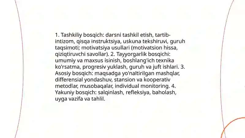 Jismoniy tarbiya darslarida oquvchilar faoliyatini tashkil etish uslubiyati 4