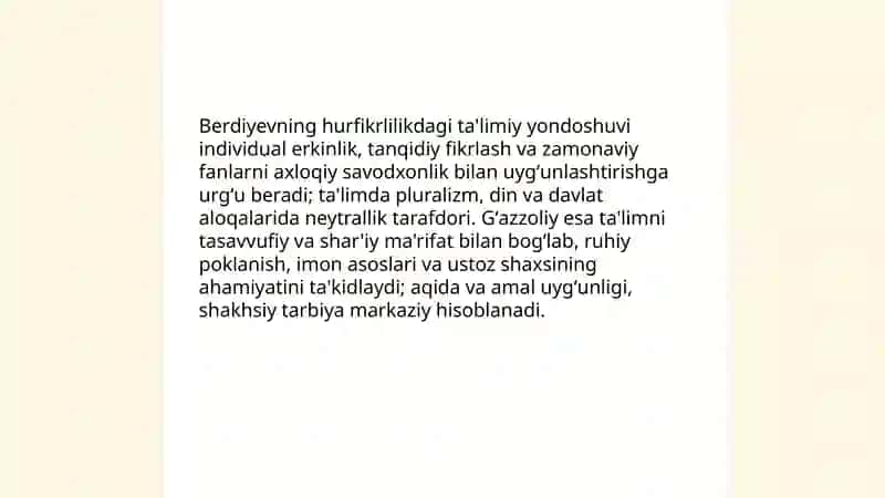 Din va hurfikrlilik ( Berdiyevning diniy hurfikrlilik haqidagi gʻoyalarini Gʻazzoliy gʻoyalari bilan taqqoslash) 4