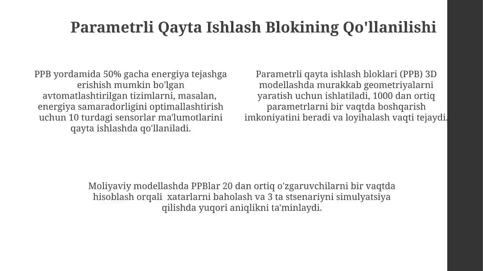 Parametrli Qayta Ishlash Bloki 4