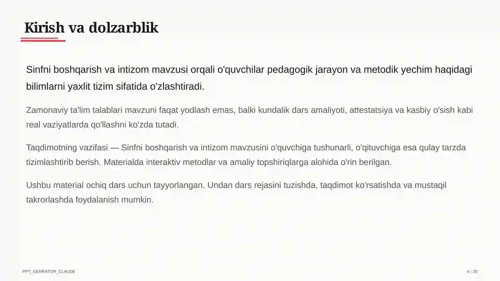 Sinfni boshqarish va intizom 4