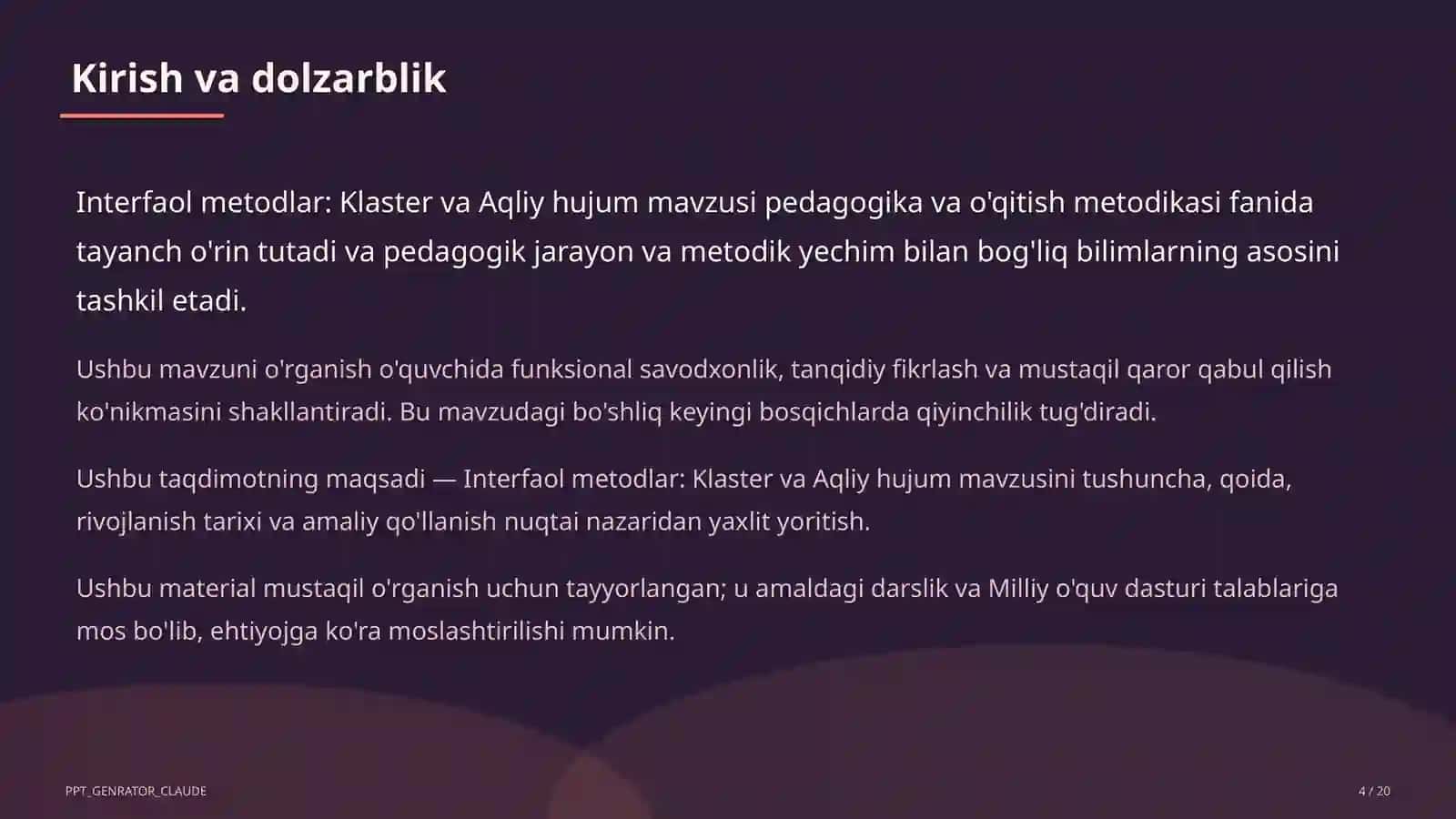 Interfaol metodlar: Klaster va Aqliy hujum 4