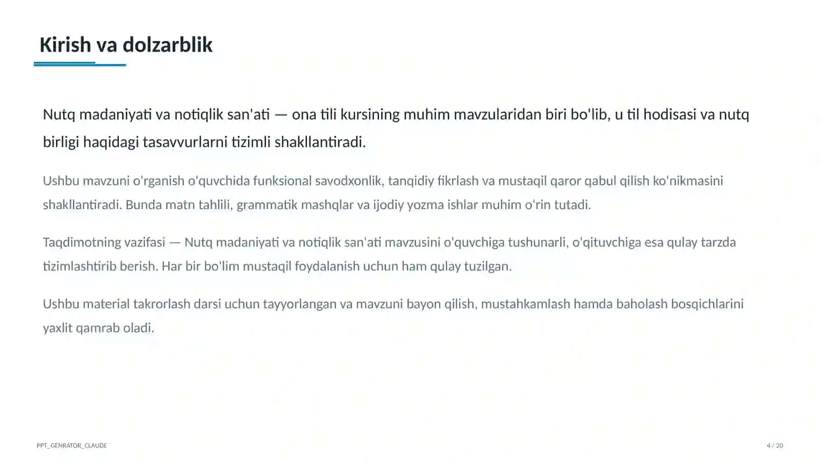 Nutq madaniyati va notiqlik san'ati (10-sinf) 4