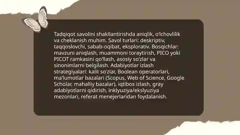Berilgan mavzularga oid manbalar tahlili va adabiyotlar sharhini tayyorlash 4