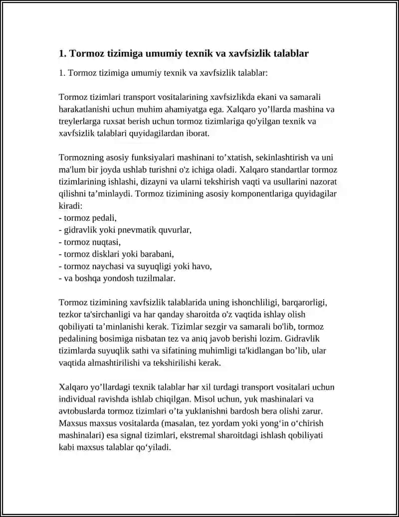 Tormoz tizimiga umumiy texnik va xavfsizlik talablar 4