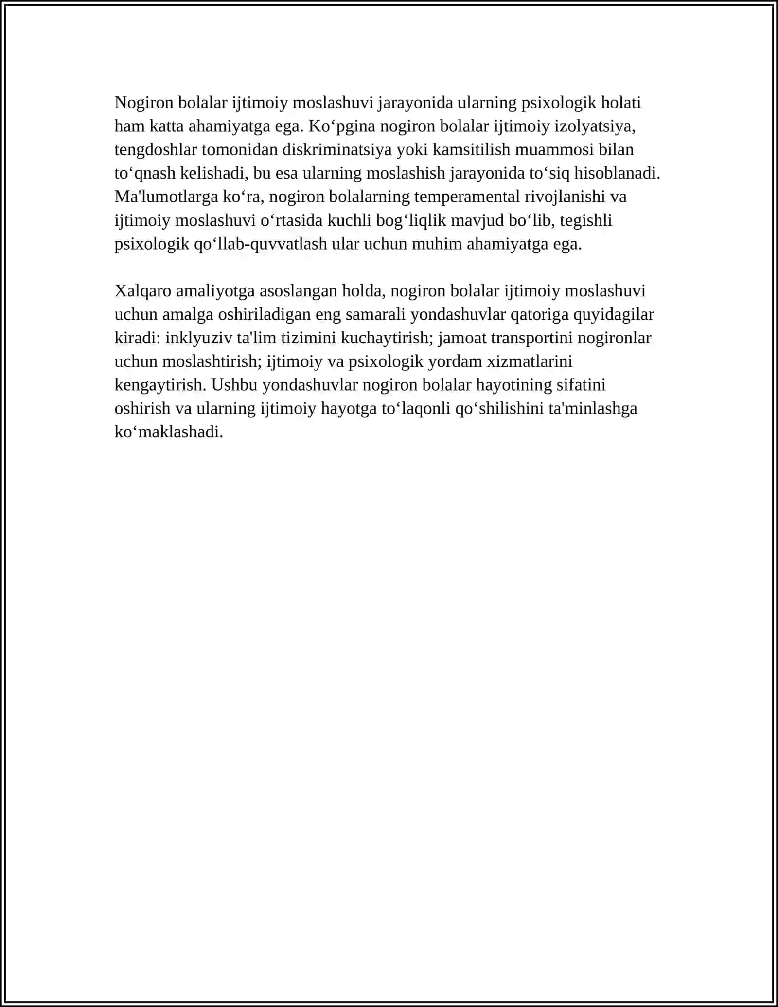 O‘SPIRINLIK VA O‘SMIRLIK YOSHIDAGI NOGIRON BOLALARNI RIVOJLANISHINI O‘ZIGA XOSLIGI 4