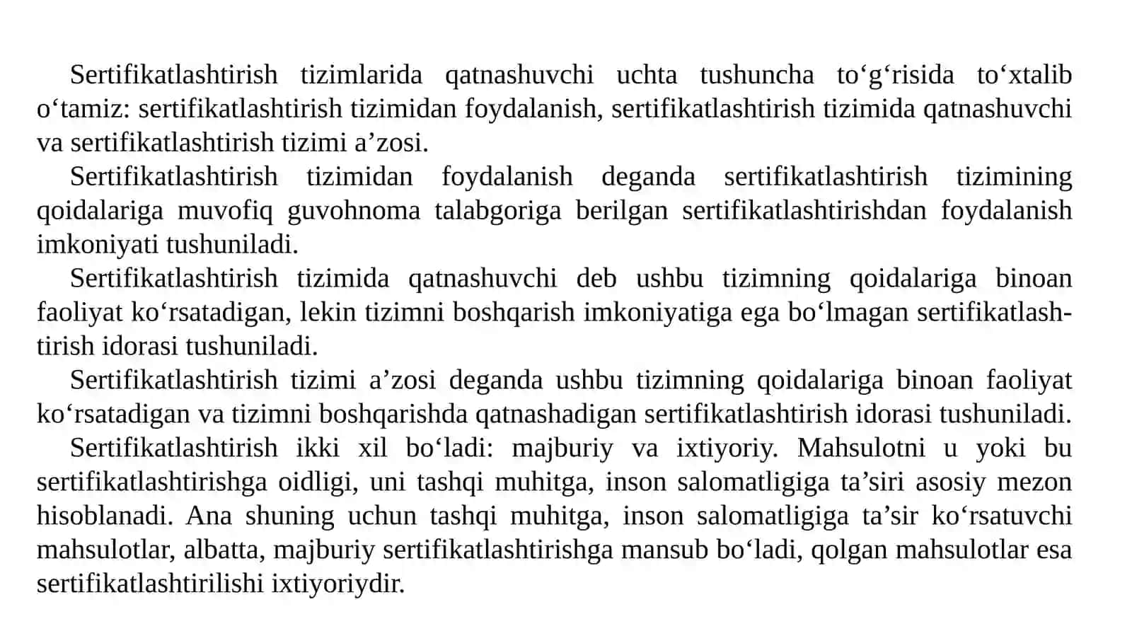 MAHSULOT VA XIZMATLARNI SERTIFIKATLASHTIRISH FAOLIYATI 4