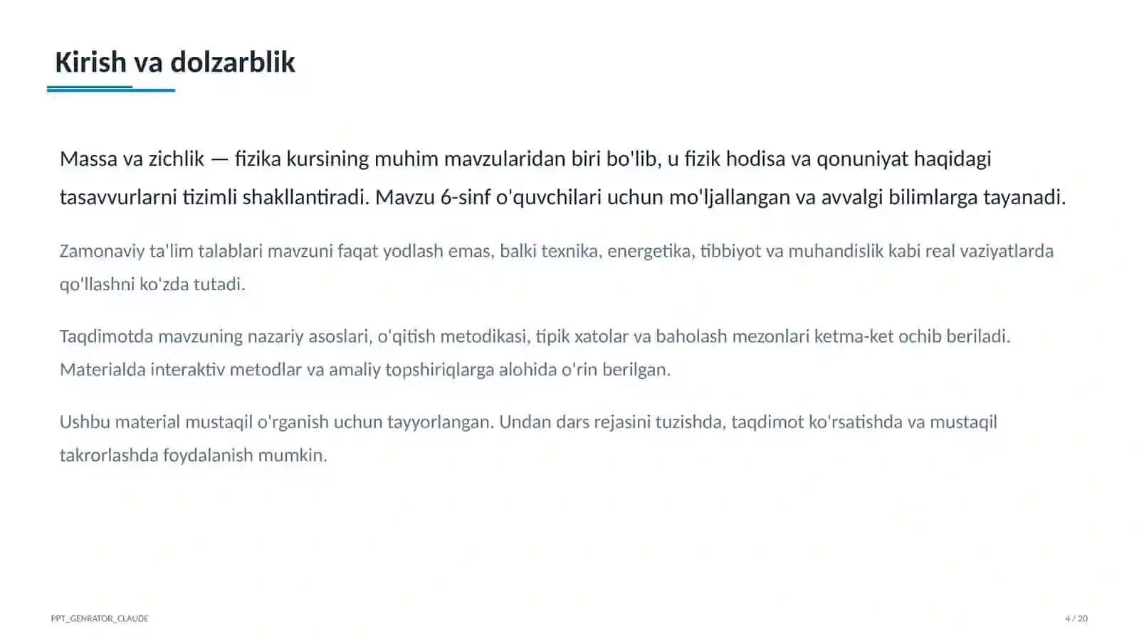 Massa va zichlik (6-sinf) 4