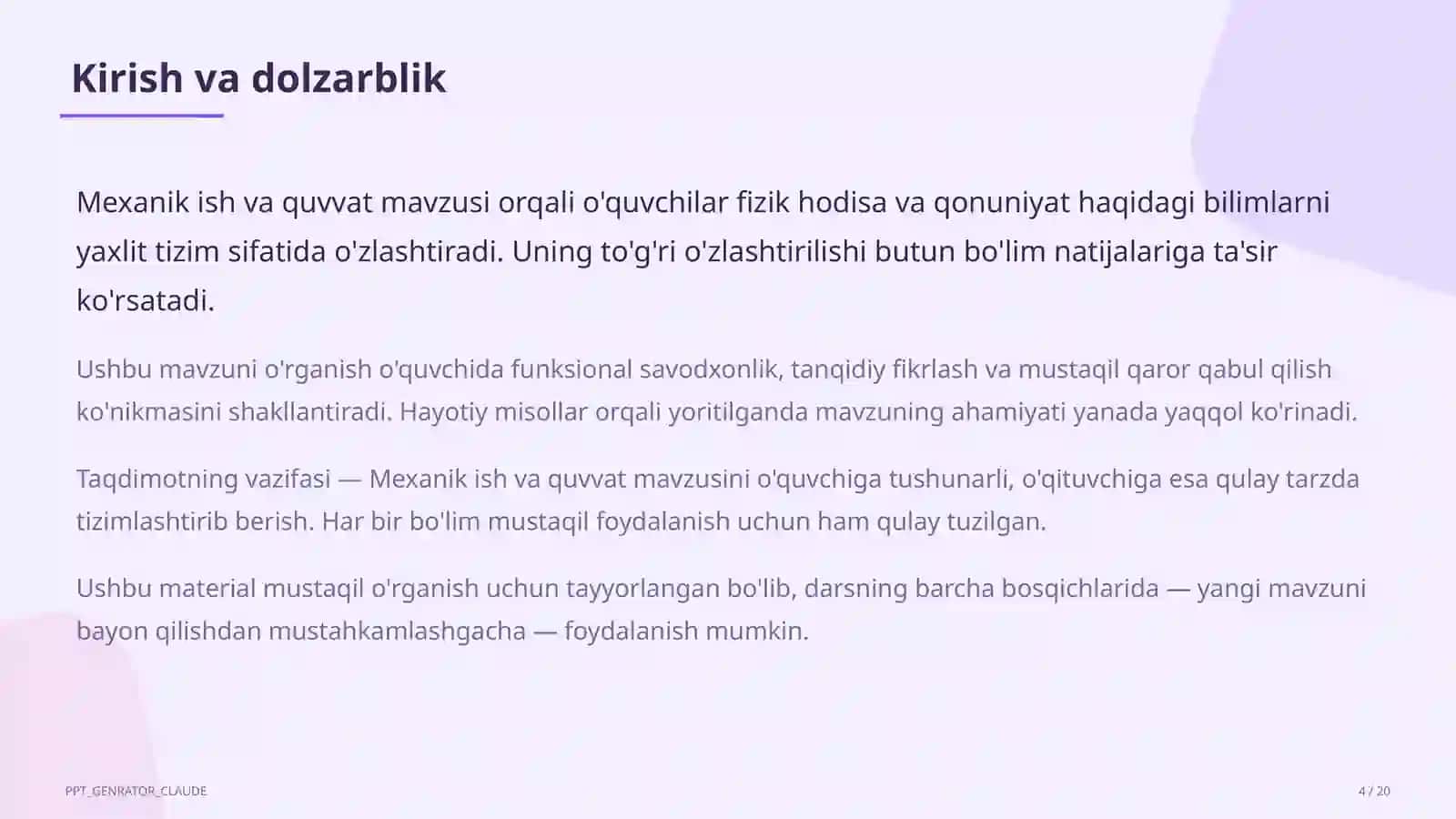 Mexanik ish va quvvat (7-sinf) 4