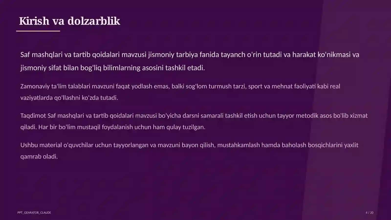 Saf mashqlari va tartib qoidalari (1-sinf) 4