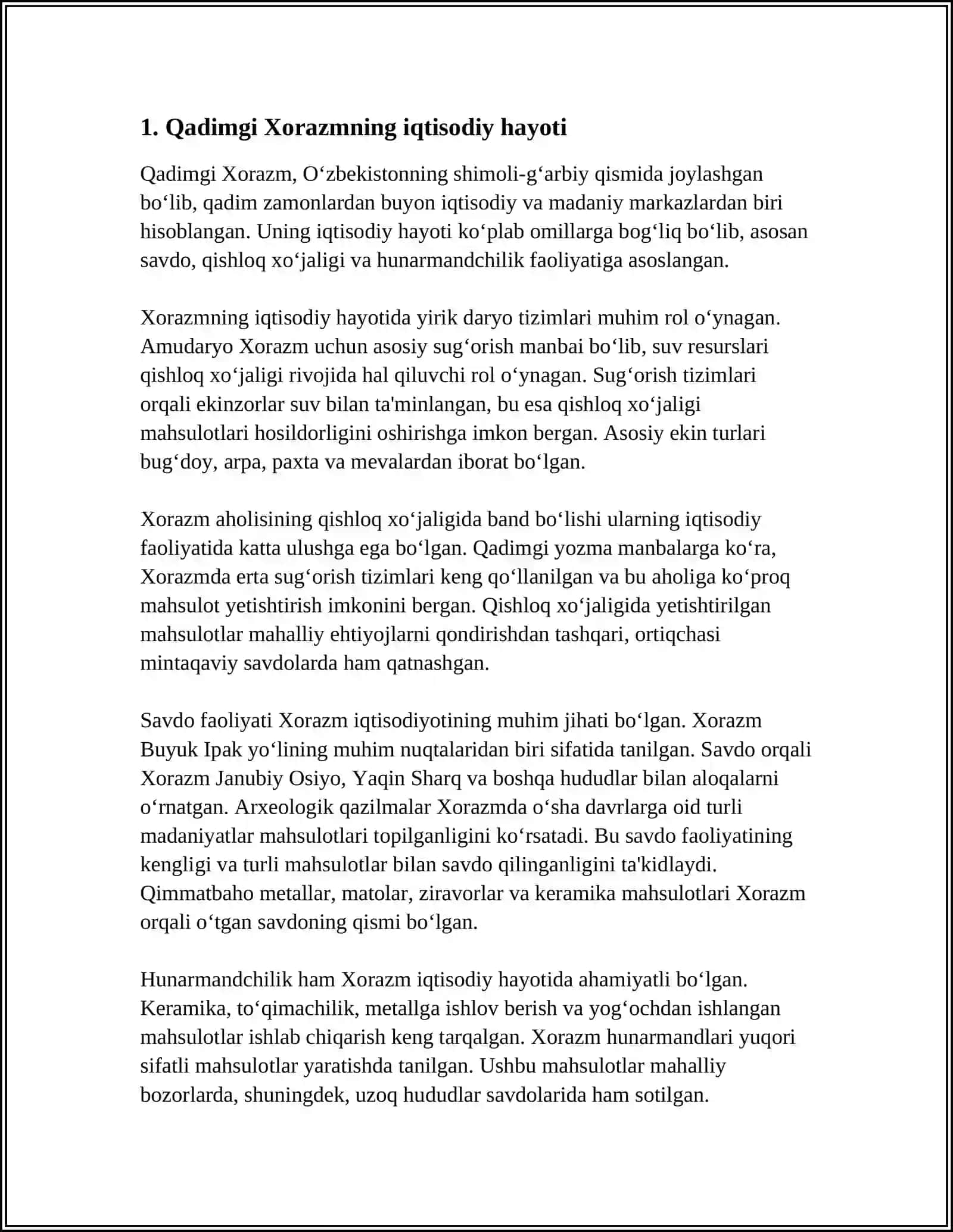 MUSTAQIL ISH Mavzu: ILK DAVLATLAR: QADIMGI XORAZM, BAQTIRYA, SUĞDIYONA.IJTIMOIY-IQTISODIY MADANIYHAYOT 4