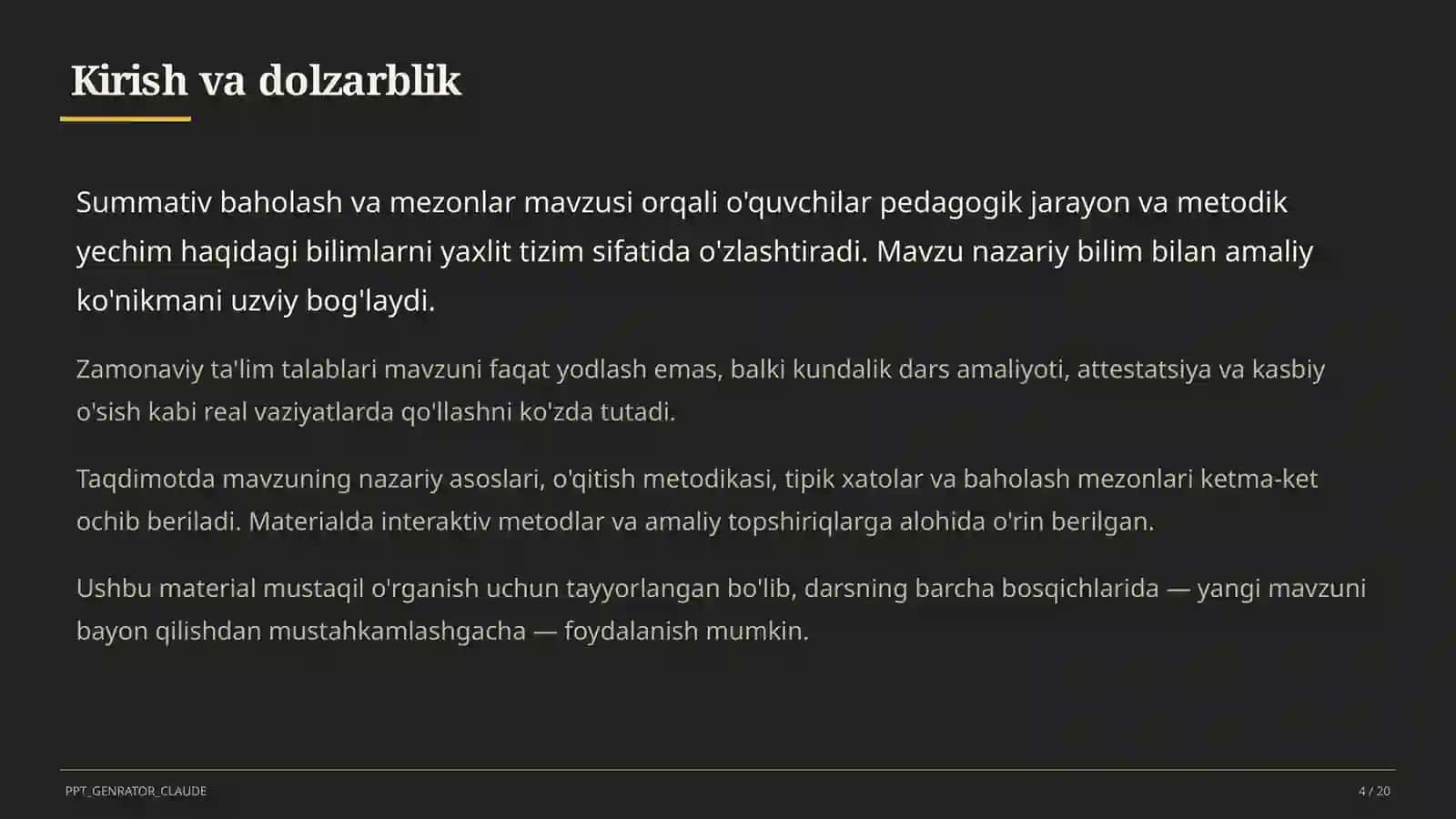 Summativ baholash va mezonlar 4