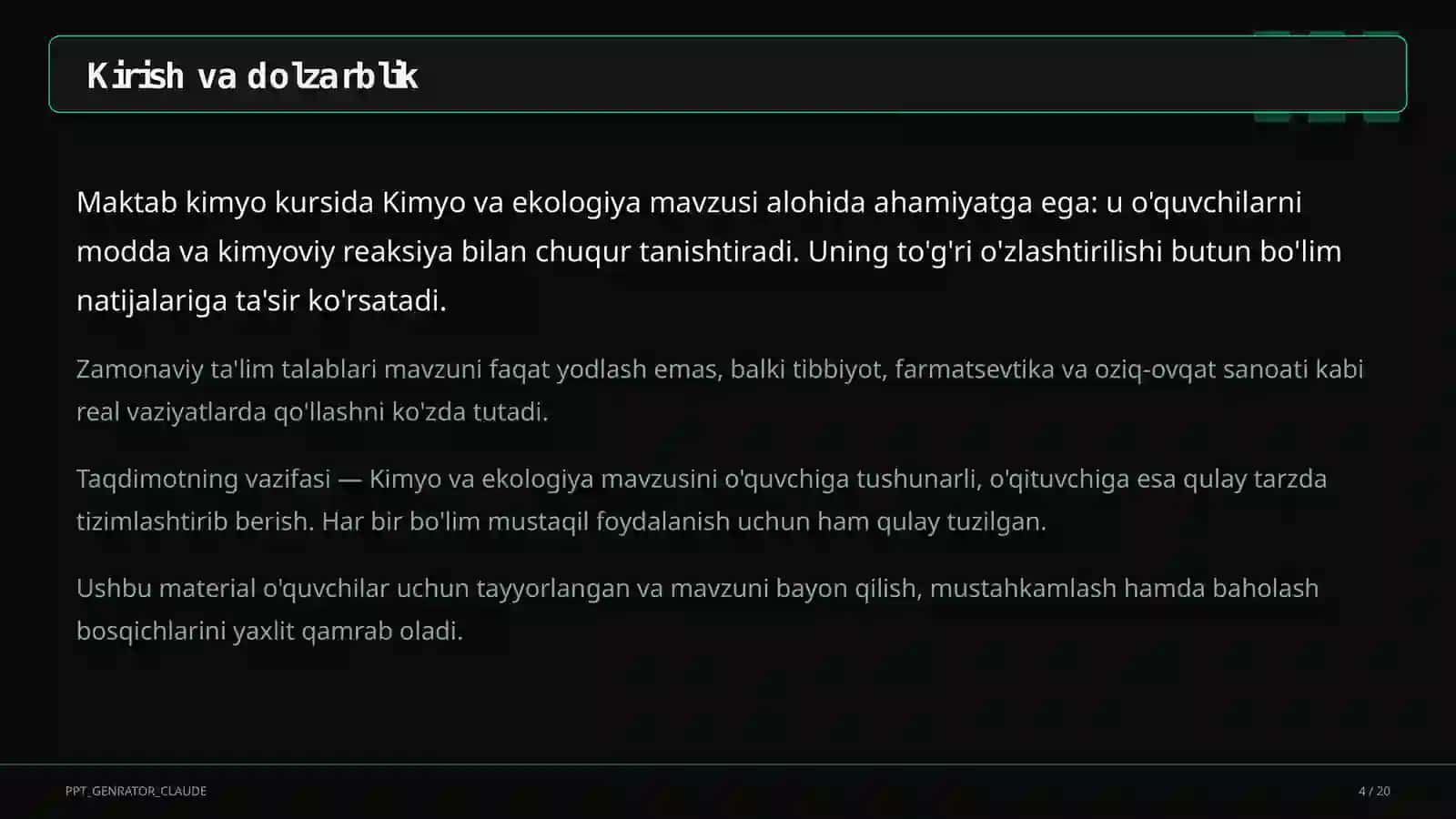 Kimyo va ekologiya (11-sinf) 4