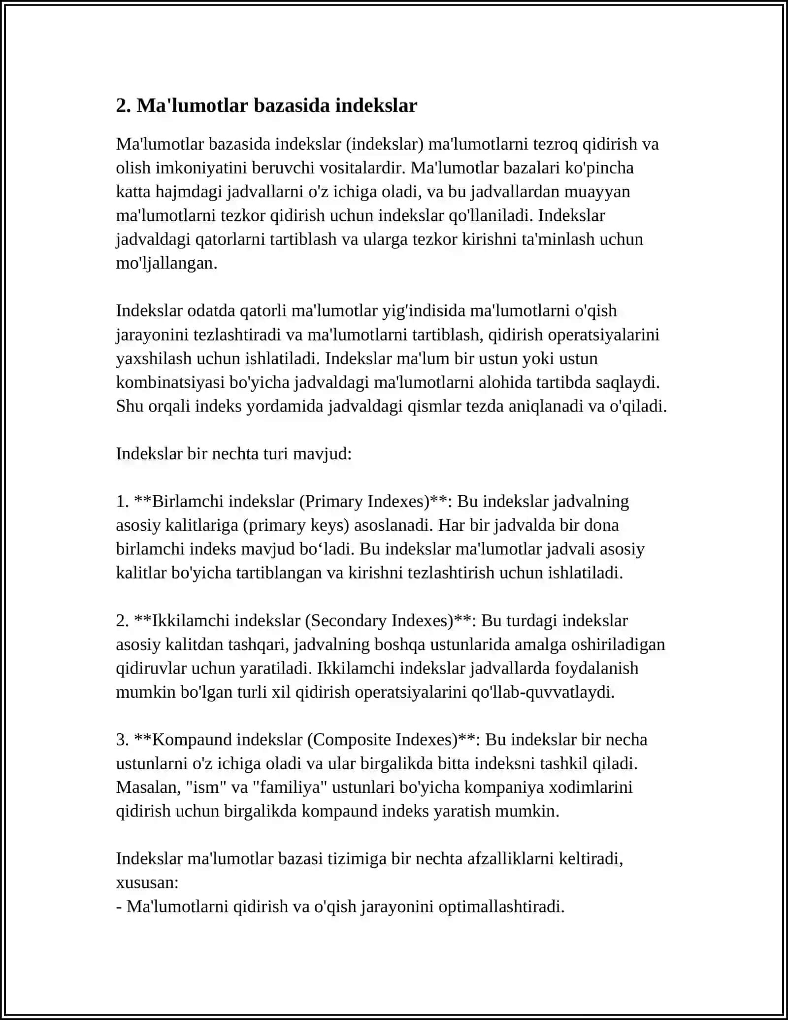 INDEKSLAR VA ULARNI QOʻLLASH 4