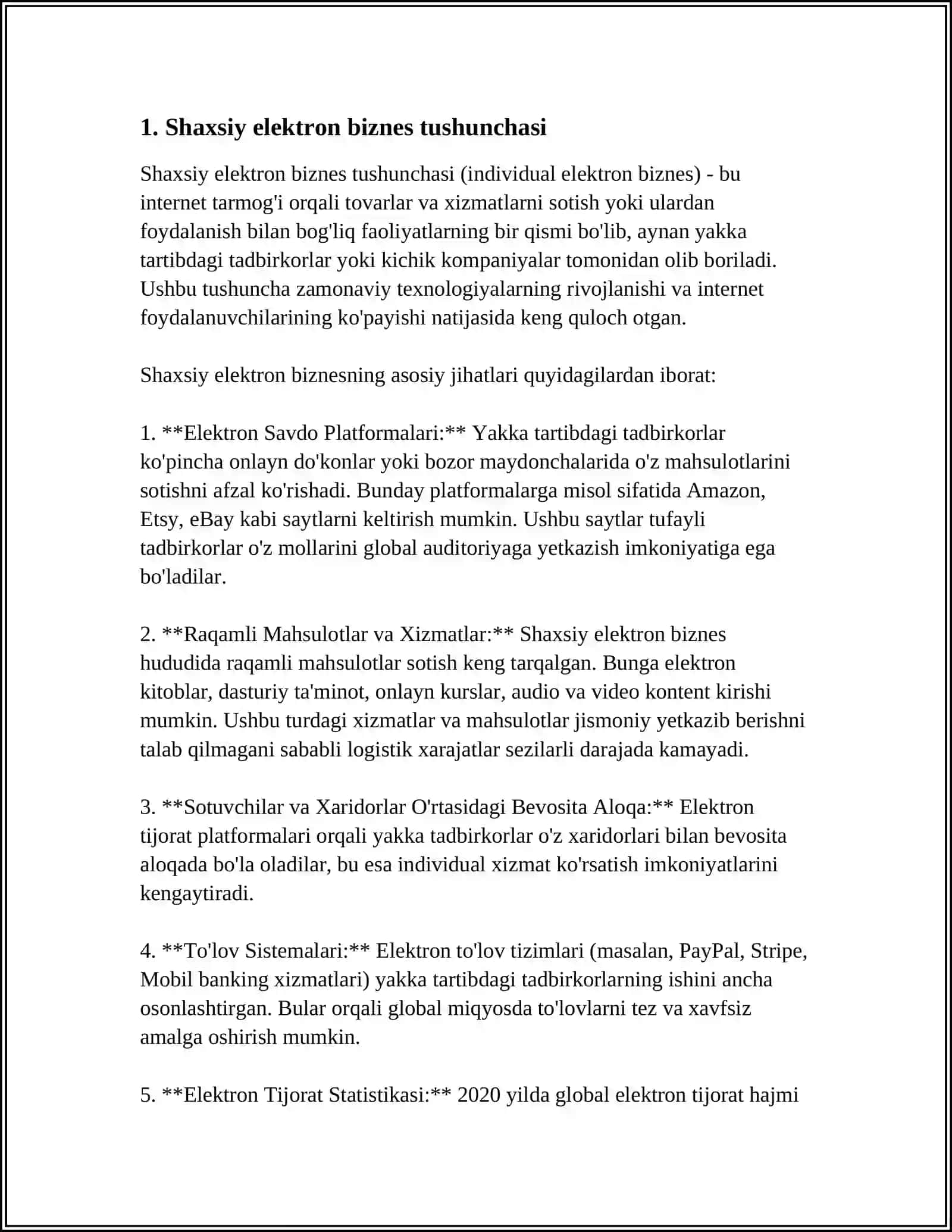 SHAXSIY ELEKTRON BIZNESNI YARATISH 4