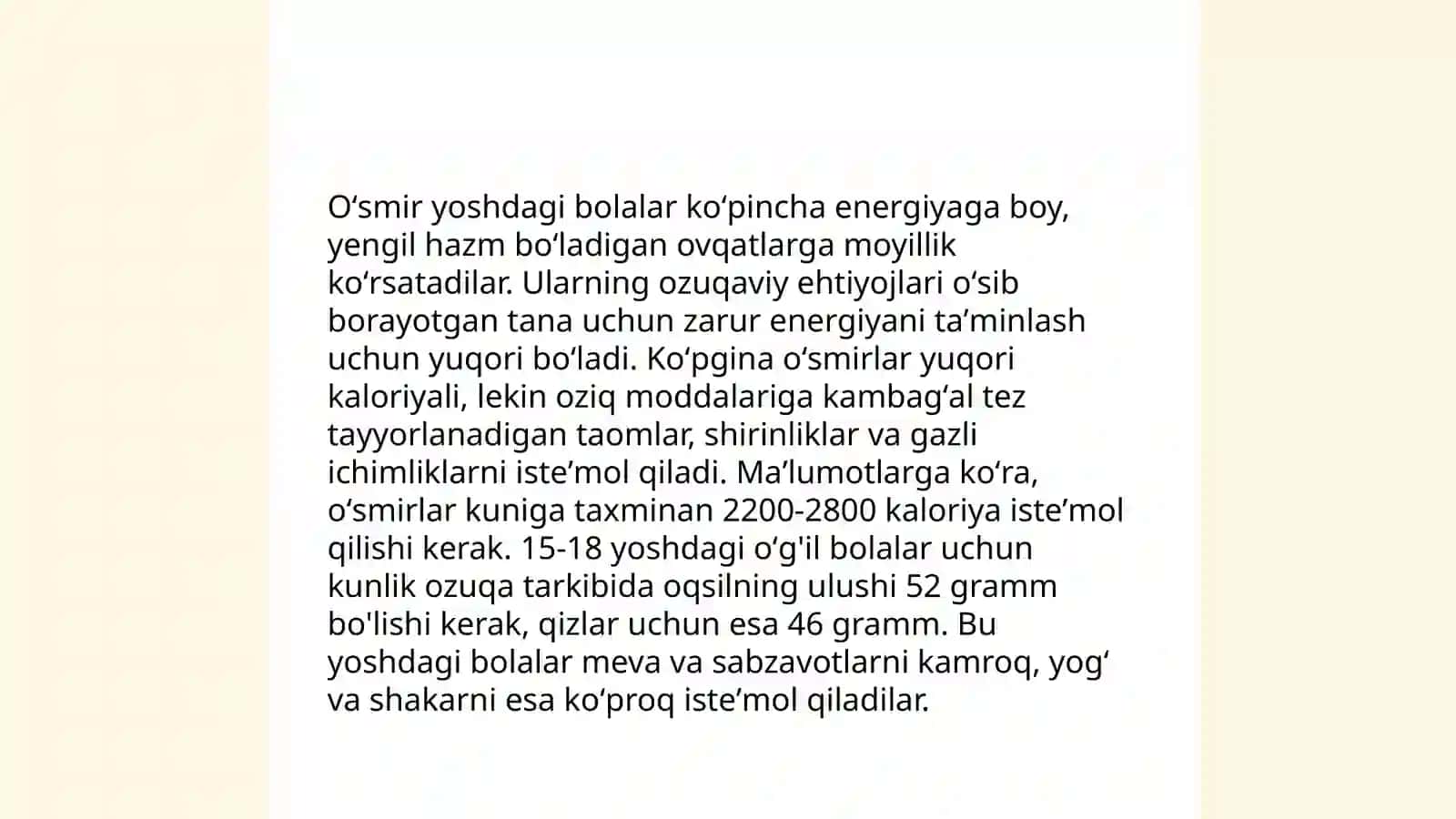 Katta yoshli aholi uchun toʻgʻri ovqatlanish qoidalari 4