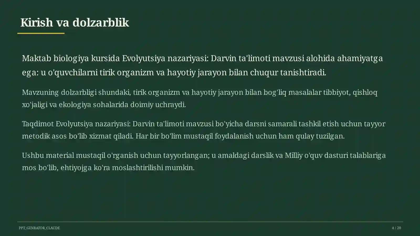 Evolyutsiya nazariyasi: Darvin ta'limoti (10-sinf) 4
