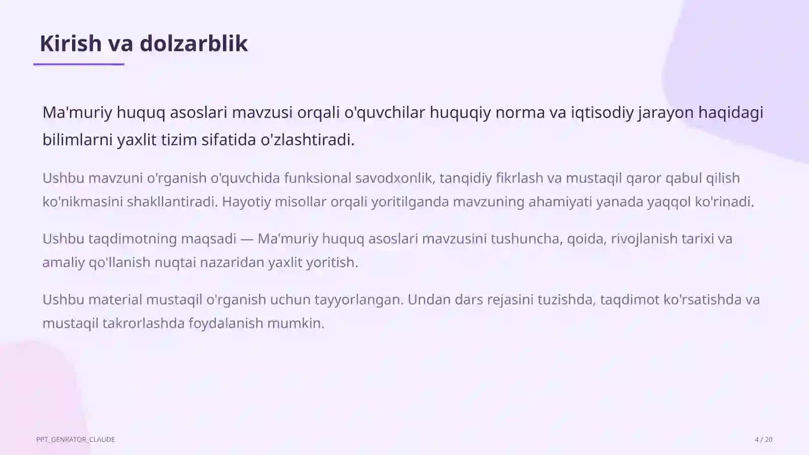 Ma'muriy huquq asoslari (10-sinf) 4