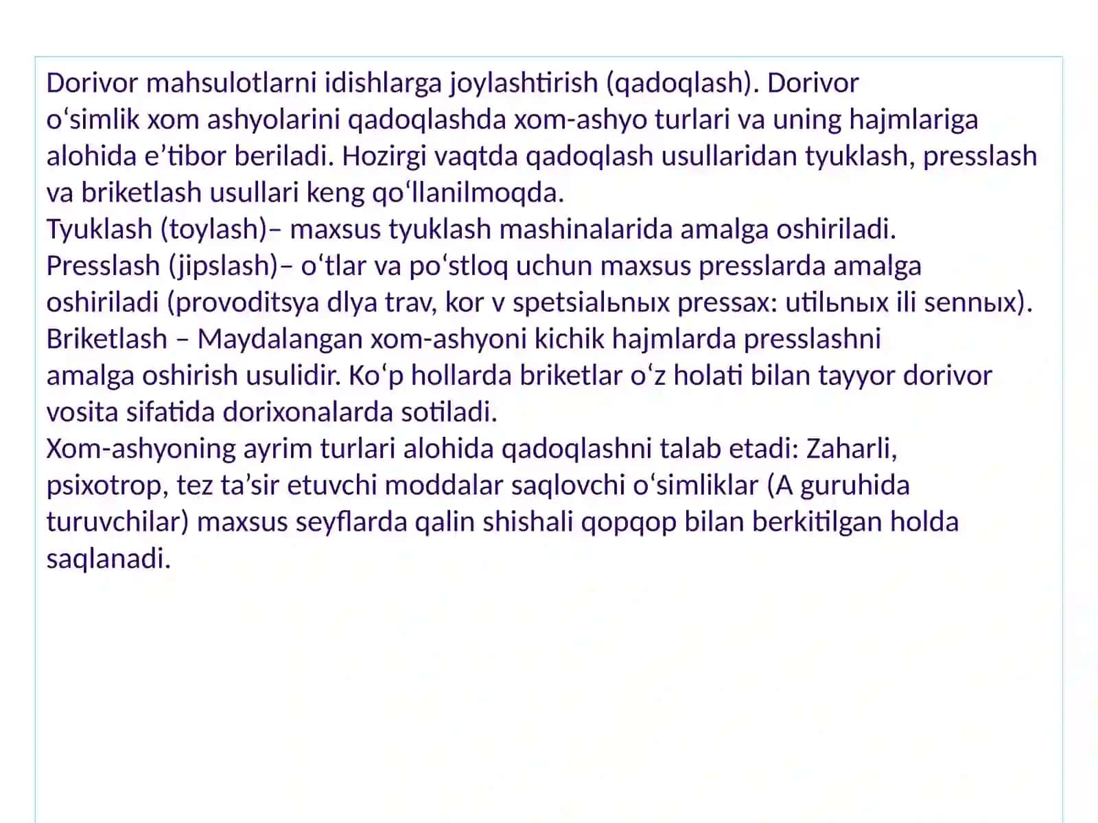 Dorivoro'simliklarxomashyolarinitayyorlash,saqlashvaqaytaishlash 4